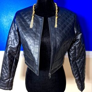 Crop quilted faux leather moto jacket